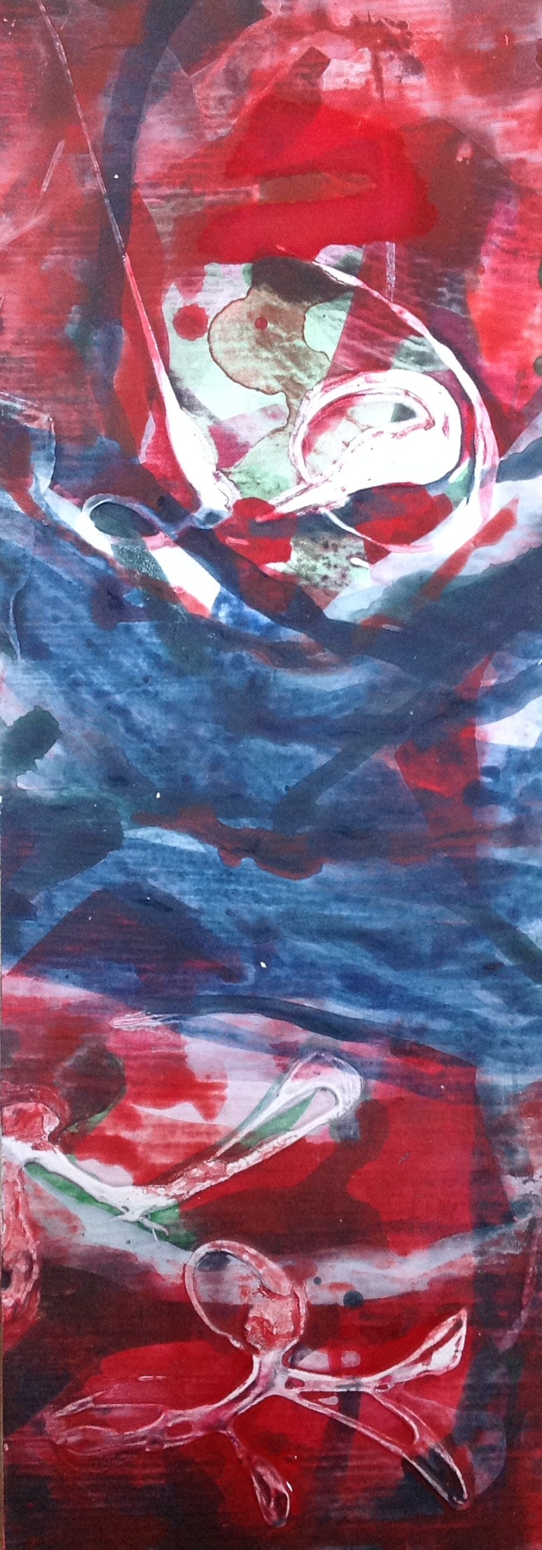 Bleu et rouge. Acrylique sur carton .11x29 cm. 2015