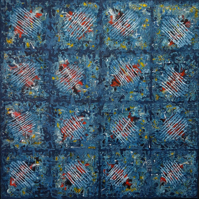 06. Bleu, rouge et jaune. Technique mixte sur toile. 170x170cm. 2009 - 2015