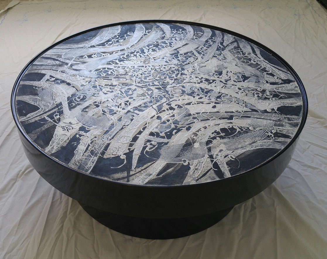15. Table basse-peinture3. Tecnique mixte sur bois . Diam, 80cm. 2015